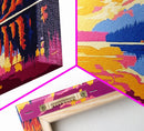 Tranquil Reflections, Nature Scene, Bold Colors, Relaxing Wall Art, Lakeside View, Wilderness Escape, Framed Canvas Print