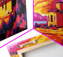 Desert House, Sunset Landscape, Vibrant Wall Art, Canvas Print, Western Home Decor, Colorful Southwest, Living Room Art, Bold Painting