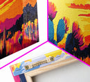 Desert Cactus, Sunset Glow, Framed Canvas Print, Boho Wall Art, Southwest Home Decor, Vibrant Nature Art, Rustic Landscape, Living Room Art