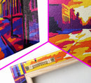 Sunset Street, Urban Glow, Cityscape Silhouette, Vibrant Colors, Framed Canvas Print, Living Room Decor, Bold Abstract, Urban Landscape