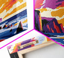Sunset Cliffs, Coastal Landscape, Beach Wall Art, Ocean Sunset Painting, Vibrant Nature Print, Framed Canvas Print, Bedroom Wall Art