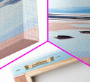 Serene Beach, Minimalist Landscape, Abstract Nature, Framed Canvas Print, Coastal Wall Art, Soft Blue and Pink, Living Room Wall Art