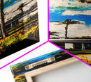 Modern Tropical Home Painting, Palm Trees Wall Art, Coastal Beach House Decor, Vibrant Blue and Green Art, Summer Wall Art, Canvas Print