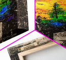 Rainbow Forest, Abstract Trees, Dark Woodland, Canvas Print, Vibrant Nature Art, Boho Home Decor, Fall Wall Artwork