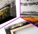 Train Bridge, Dramatic Sky, Mountains, Framed Canvas Print, Moody Landscape, Black and White Art, Rustic Decor, Office Wall Art