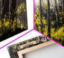 Forest Pathway, Autumn Woodland, Yellow Foliage, Moody Nature Art, Black and White, Peaceful Retreat, Cabin Wall Decor, Framed Canvas Print