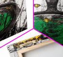 Abstract Frying Pan, Rustic Kitchen Art, Modern Industrial Wall Decor, Black Yellow Green Art, Unique Foodie Gift, Canvas Print