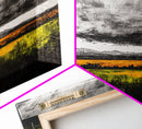 Dramatic Sky, Mountain Landscape, Autumn Wall Art, Golden Field Canvas Print, Rustic Home Decor, Modern Farmhouse Art, Large Wall Art