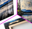 Cabin on the Lake, Peaceful Landscape, Nature Lover Art, Framed Canvas Print, Mountain View, Serene Wall Decor, Scenic Painting
