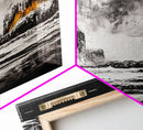 Frozen Cave, Monochrome Landscape, Framed Canvas Print, Winter Wall Art, Dramatic Nature Scene, Home Office Decor, Unique Black and White Art