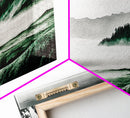 Foggy Mountains, Misty Forest Scene, Serene Nature Art, Minimalist Wall Decor, Framed Canvas Print, Bedroom Wall Art, Green Tones, Tranquil Vibes