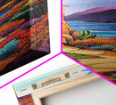 Desert, Path, Cactus, Vibes - Framed Canvas Print, Southwest Landscape Wall Art, Living Room Colorful Boho Art, Mediterranean Path Painting