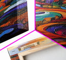 Wave Leaves, Sunset, Canvas Print, Abstract Ocean Wall Art, Bright Boho Decor, Living Room Seascape, Coastal Nature Painting
