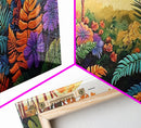 Jungle, Colorful, Leaves, Bold tropical jungle scene with vibrant foliage and golden sunlight, Canvas Print, boho bedroom wall art