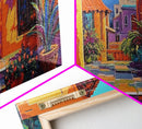 Spanish Courtyard, Colorful Villa Street, Southwest Patio Art, Framed Canvas Print, Mediterranean Home Decor, Rustic Wall Art