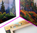 Mountain Trees, Sunset Ridge, Cloudy Peaks, Framed Canvas Print, Nature Inspired Wall Art, Autumn Living Room or Office Decor