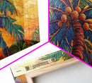 Palm Tree Sunset, Tropical, Framed Canvas Print, Bold colorful palm tree art in sunset sky, great Summer Beach Wall Art, tropical decor