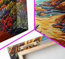 Colorful Beach, Pathway, Painting, Framed Canvas Print vibrant coastal trail wall decor, tropical beach boho art, hallway accent