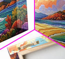 Beach Clouds, Coastal, Pastel, Framed Canvas Print soft tropical seascape painting, ocean view boho art, serene living room print
