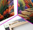 Floral Path, Coastal Trail, Ocean View, Framed Canvas Print, Bright Nature Wall Art, Vibrant Hallway or Kitchen Boho Decor
