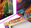 Desert Hidden, Oasis, Waterfall, Framed Canvas Print Nature-inspired boho landscape, colorful living room wall art, southwest decor