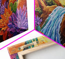Cactus Canyon, Flowers, Waterfall, Framed Canvas Print Bright desert wall art, boho botanical painting, vibrant hallway home decor