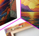 Sunset Coastal, Landscape, Vibrant Colors, Framed Canvas Print, Boho Beach Art, Living Room Wall Decor, Nature Painting, Summer Vibes