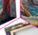 Cave, Beach, Jungle, Ocean, Canvas Print, Coastal jungle scene, tropical beach view, living room or entryway boho wall decor