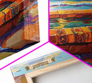 Ocean Terrace, Bath, Scene, Framed Canvas Print Mexican tile spa ocean view, tropical coastal wall art, vibrant bathroom or garden print
