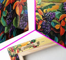 Grapes Harvest, Vineyard, Autumn, Framed Canvas Print vibrant fall kitchen wall art, farmhouse harvest decor, vineyard fruit painting