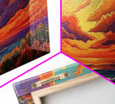 Sunset Ocean, Sky, Framed Canvas Print, Vibrant sunset ocean wall decor, clouds seascape painting, Living Room Wall Art, boho art