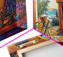 Archway Ocean, Tropical, Framed Canvas Print, Colorful tropical patio view through arch, Mexican coastal decor, Dining Wall Art