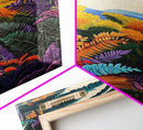 Tropical Jungle, Foliage, Path, Framed Canvas Print, Vibrant Botanical Wall Art, Boho Living Room Decor, Colorful Nature Painting