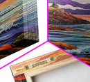 Cliffs Waves, Mountains, Autumn, Framed Canvas Print, coastal cliffs wall art, crashing waves painting, Autumn landscape, living room decor