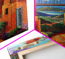 Bridge Street, Sunset, Framed Canvas Print, Colorful Cityscape Wall Art, Vibrant Urban Decor, Boho Architecture Print, Hallway Wall Art