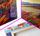 Autumn Lake, Trail, Fall Landscape Painting, Warm Sunset Wall Decor, Living Room Boho Vibes, Framed Canvas Print