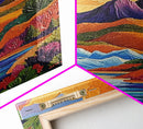 Sunset River, Mountain, Scenic, Framed Canvas Print, Bold Landscape Art, Modern Boho Wall Decor, Nature Scene Living Room Accent