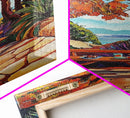 Autumn Table, Garden Path, Scenic View, Framed Canvas Print, cozy fall art, rustic decor, nature painting, Dining Room Wall Art