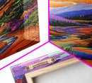 Rainbow Over Mountains, Sunset Pine Forest, Vibrant Landscape, Framed Canvas Print, Kids Room Art, Uplifting Boho Style Wall Decor