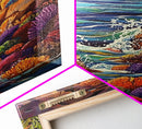 Ocean Cave Window, Underwater Scene, Marine Life, Coral Reef, Framed Canvas Print, Bathroom Wall Art, Coastal Decor, Nautical Art