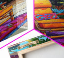 Chair Patio Palm, Tropical, Framed Canvas Print tropical garden wall art, colorful patio vibes, summer decor, boho sunroom wall art