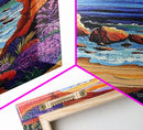 Coastal Archway, Ocean, Escape, Framed Canvas Print bold beach cave painting vivid seascape arch view boho tropical living room wall decor
