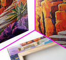 Cliffside Ruins, Ocean, Sunset Ancient Fortress Art, Framed Canvas Print, Dramatic Living Room Wall Decor, Southwest Adventure Style