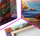 Pathway Ocean, Archway, Colorful Coastal View, Framed Canvas Print, Bohemian Hallway Art, Tropical Escape Decor, Vibrant Travel Scene
