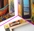 Spanish Courtyard, Bright Doorway, Coastal Decor, Southwest Art, Canvas Print, kitchen wall art, rustic boho art, vibrant home design