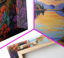 Autumn Lake Reflection, Tranquil Nature Painting, Fall Forest Sunset, Framed Canvas Print, Cozy Living Room or Cabin Wall Decor