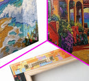 Coastal Villa, Ocean View, Sunset Beach, Canvas Print, Mediterranean house art, colorful seaside decor, boho kitchen art