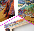 Sunset Shore View, Vibrant Ocean Wave, Footprints in Sand, Coastal Seascape Art, Framed Canvas Print, Beach House Wall Decor