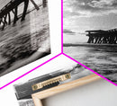 Pier at Sunrise, Ocean Horizon Print, Seascape Photography, Framed Canvas Print, Coastal Bathroom Wall Art, Nautical Theme Decor