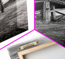 Abandoned Mine, Wooden Structure, Desert Scene, Western Vibes, Black and White Canvas Print, Industrial Rustic Living Room Wall Art